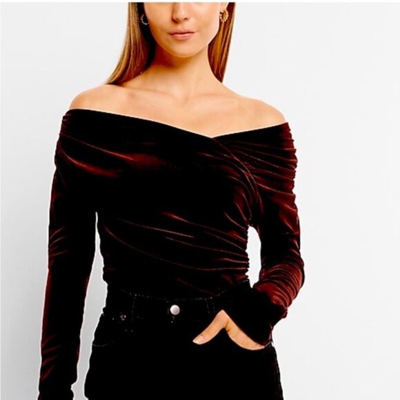 Body Contour Velvet Off The Shoulder Asymmetrical Wrap Thong Bodysuit - Picture 1 of 9